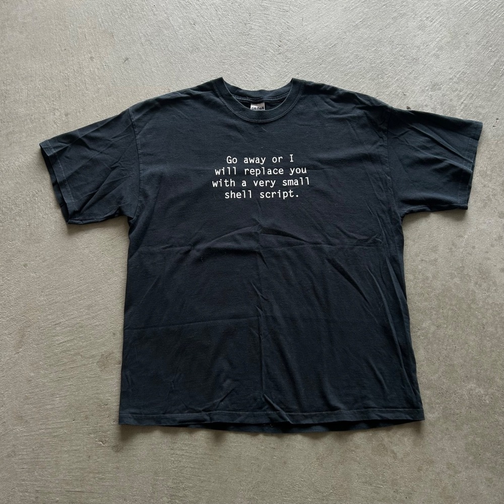 Vintage 90s Go Away Shirt Size XL Black Funny Saying Small‎ Shell Script Parody